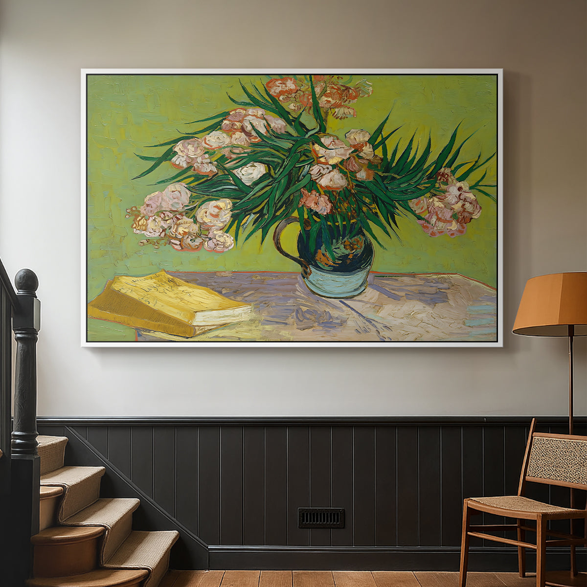 Vase with Oleanders and Books, 1888 - Floater Framed Canvas Print