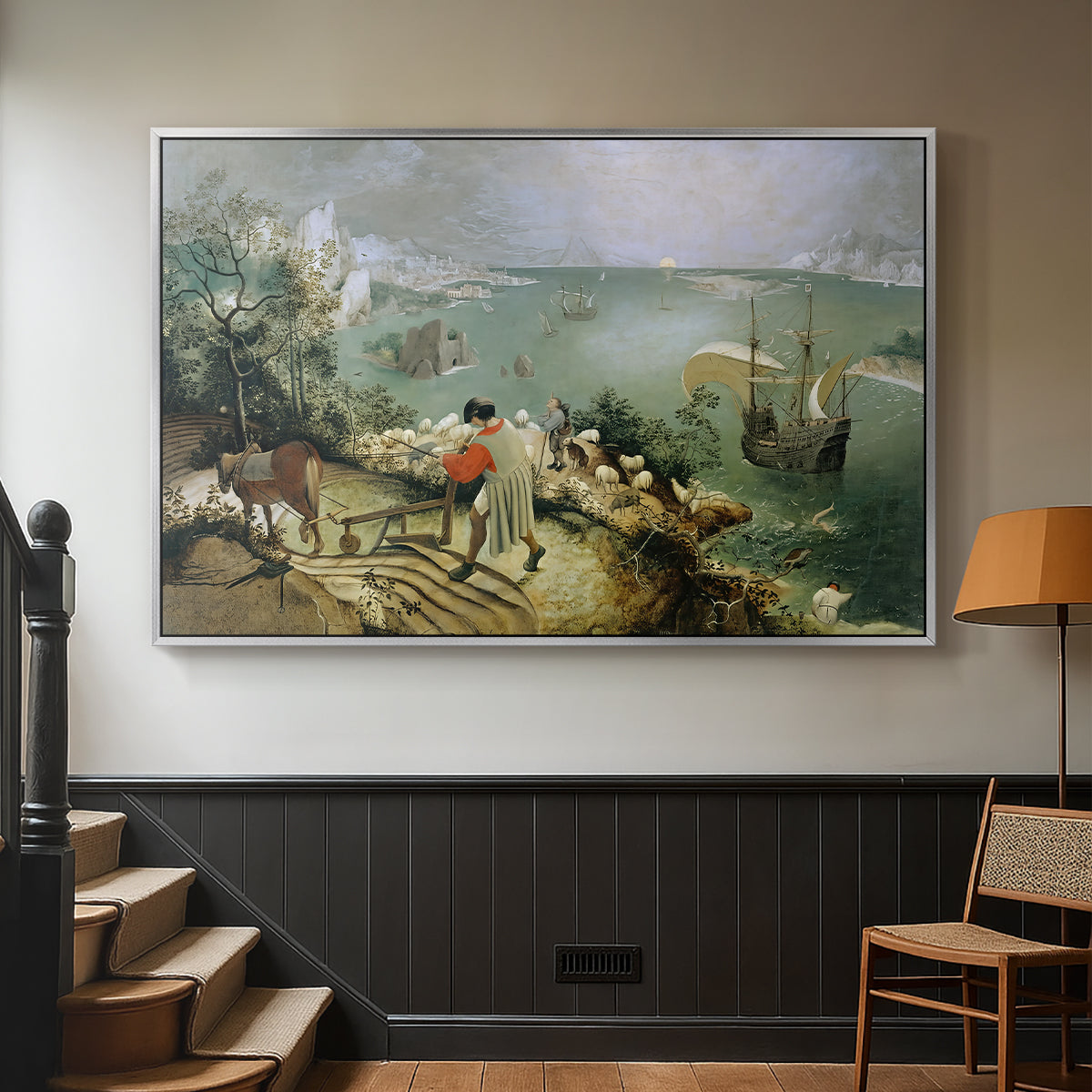 Landscape with the Fall of Icarus, c. 1560 - Floater Framed Canvas Print