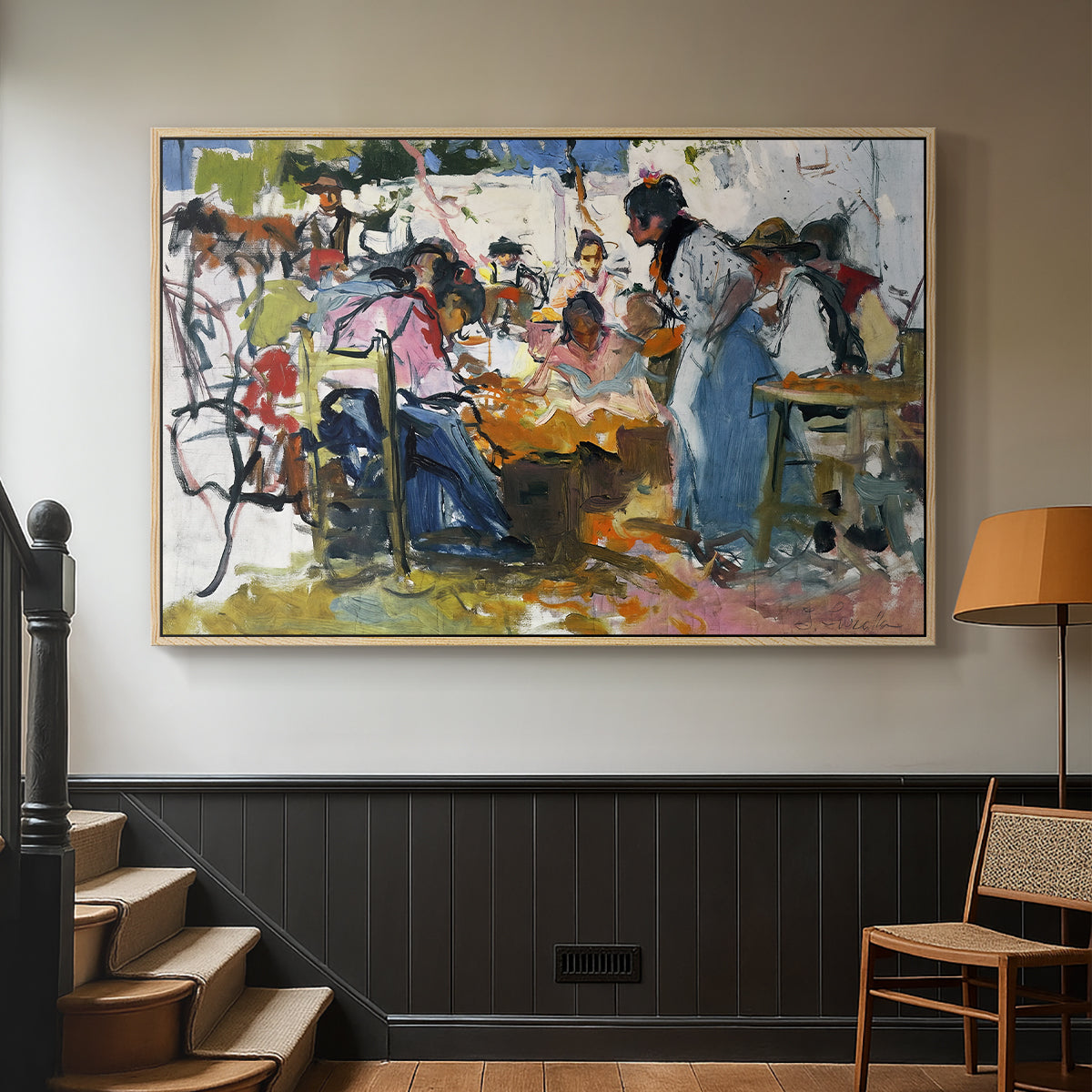 Net Menders in Valencia, 1909 - Floater Framed Canvas Print