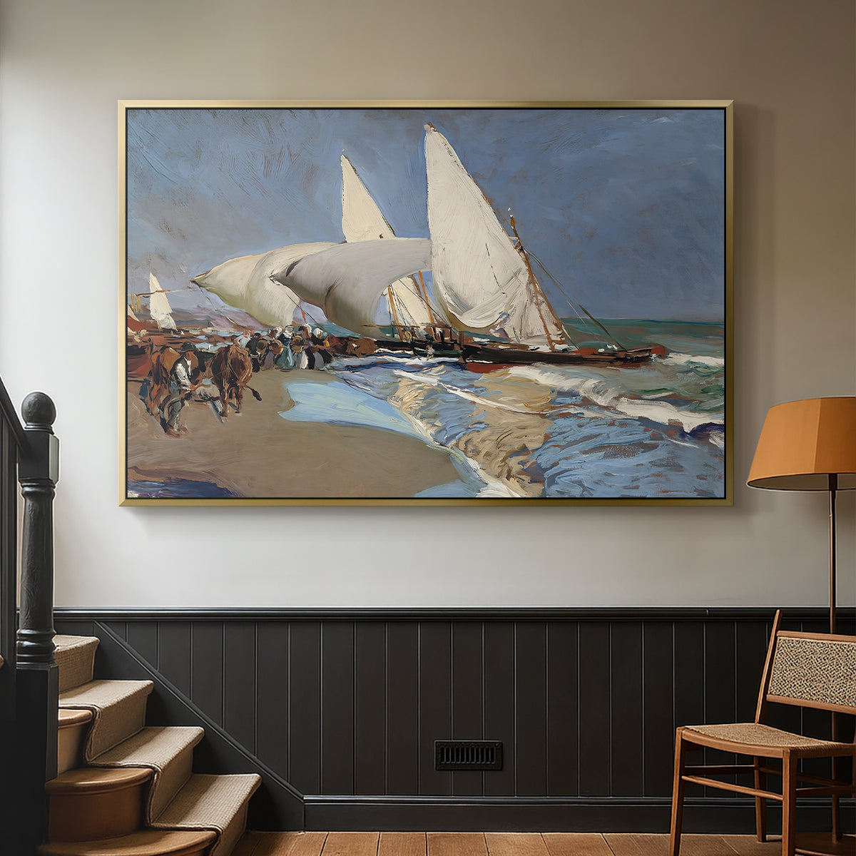 The Beach at Valencia, 1908 - Floater Framed Canvas Print