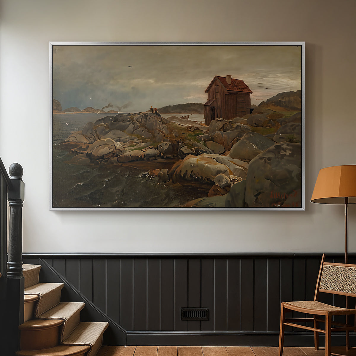 A Fisherman's Home, Lillesand, 1858 - Floater Framed Canvas Print