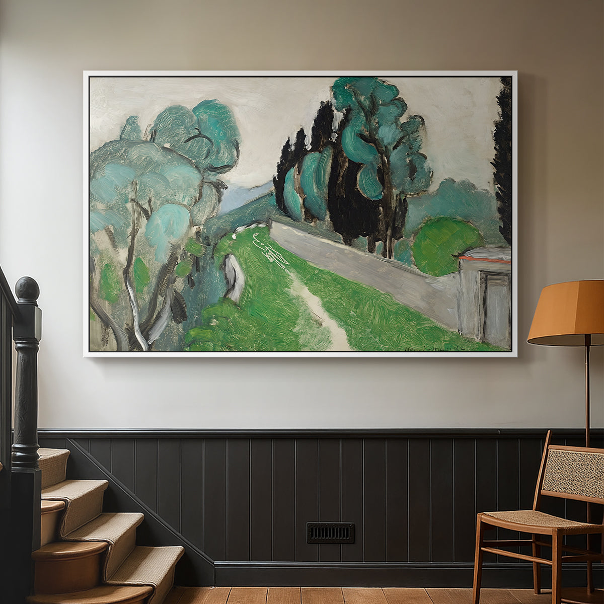 Landscape with Cypresses and Olive Trees near Nice, c. 1918 - Floater Framed Canvas Print