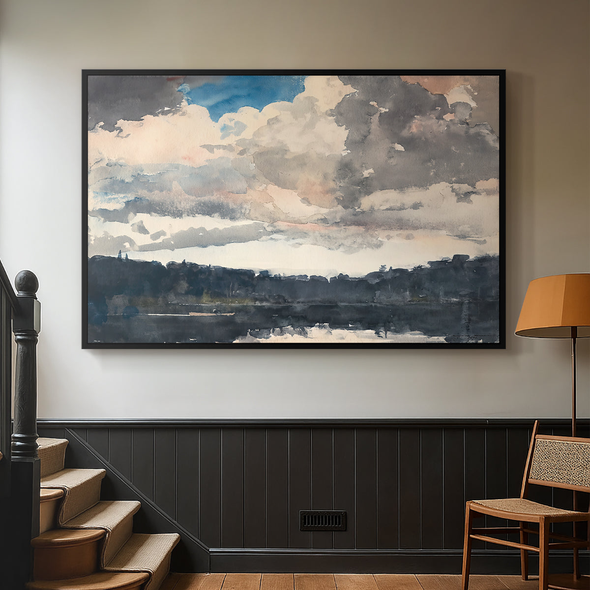 The Lone Boat, North Woods Club, Adirondacks, 1892 - Floater Framed Canvas Print