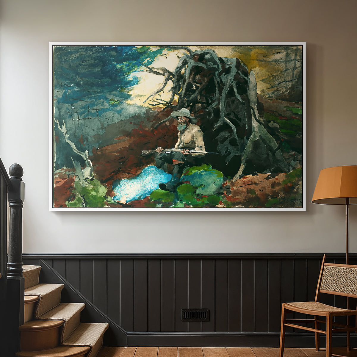 Campfire, Adirondacks, 1892 - Floater Framed Canvas Print