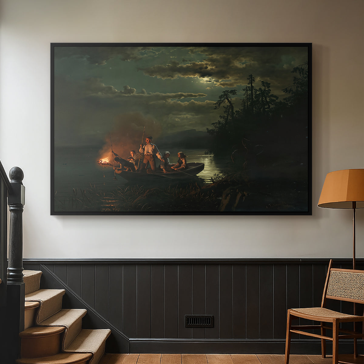 Spear Fishing on Lake Krøderen, 1851 - Floater Framed Canvas Print