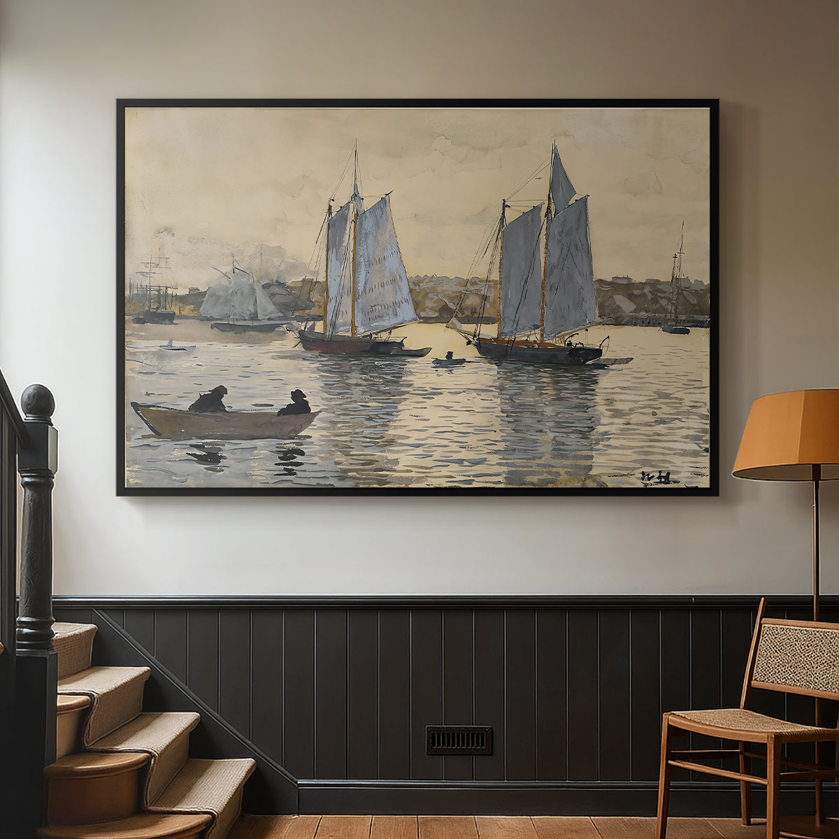 Two Schooners, Gloucester, c. 1880 - Floater Framed Canvas Print