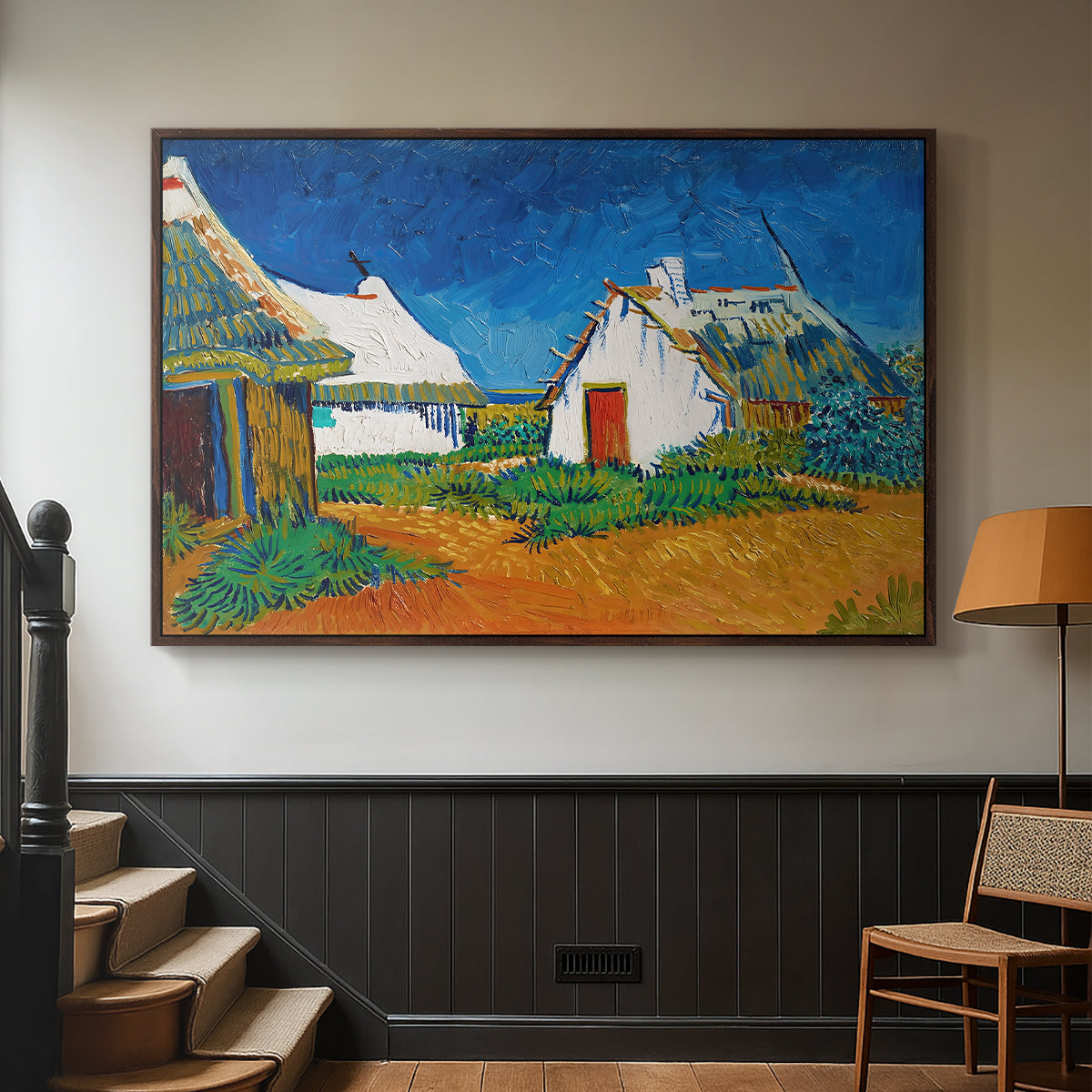 Three White Cottages at Saintes-Maries, 1888 - Floater Framed Canvas Print
