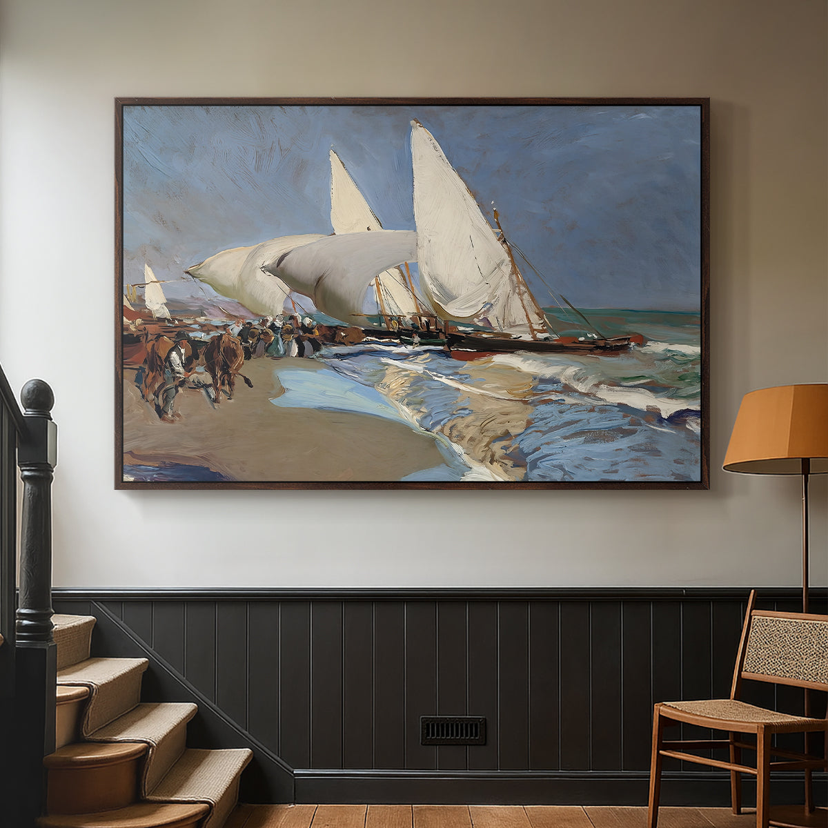 The Beach at Valencia, 1908 - Floater Framed Canvas Print