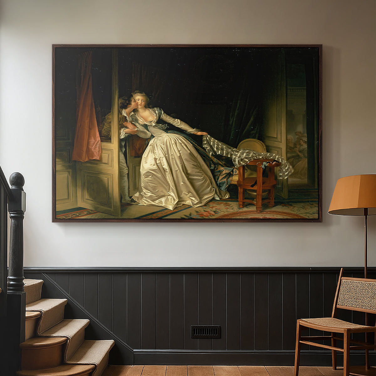 The Stolen Kiss (Le Baiser à la dérobée), c. 1788 - Floater Framed Canvas Print