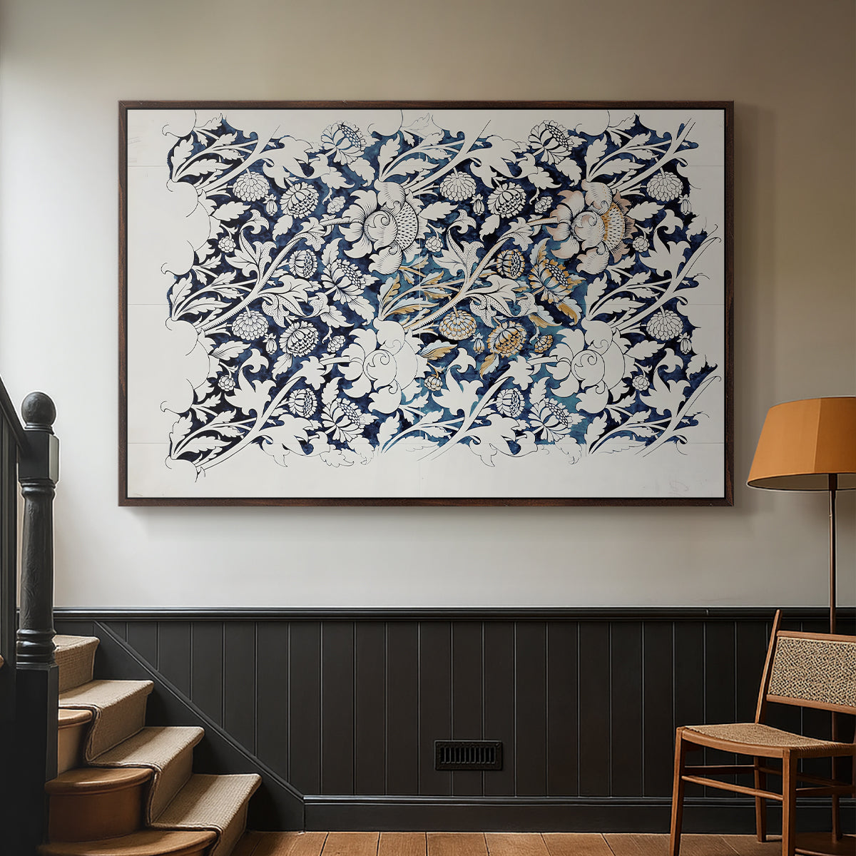 Watercolour for Printed Fabric Design: Wey, c. 1882-1883 - Floater Framed Canvas Print