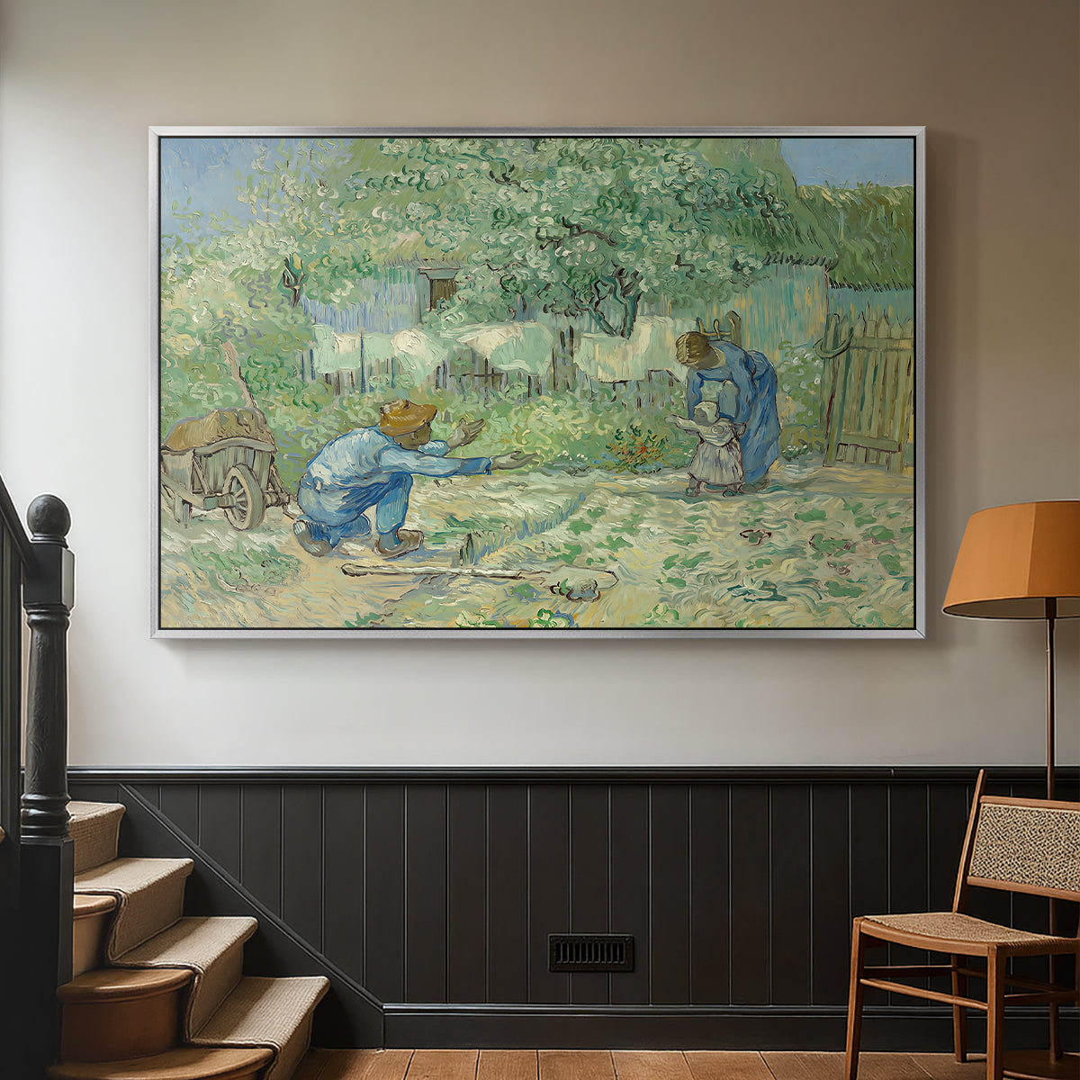 First Steps after Millet, 1890 - Floater Framed Canvas Print