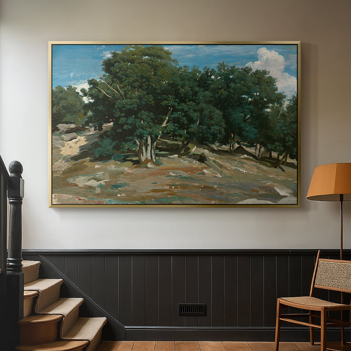 Fontainebleau: Oak Trees at Bas-Bréau, c. 1830-1835 - Floater Framed Canvas Print