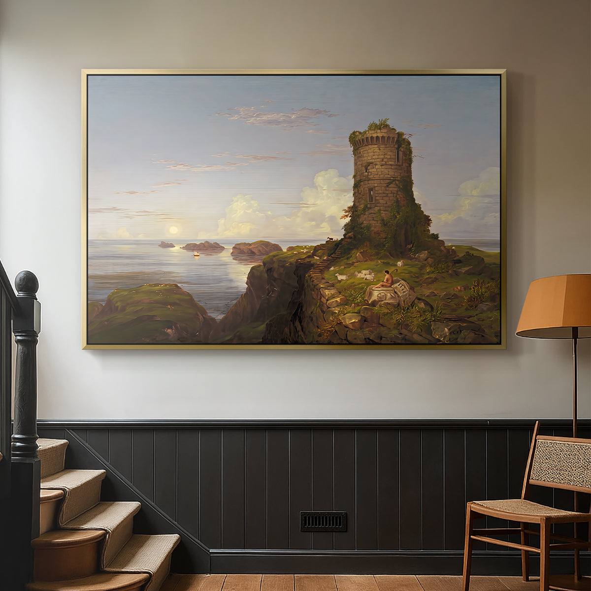Italian Coast Scene with Ruined Tower, 1838 - Floater Framed Canvas Print