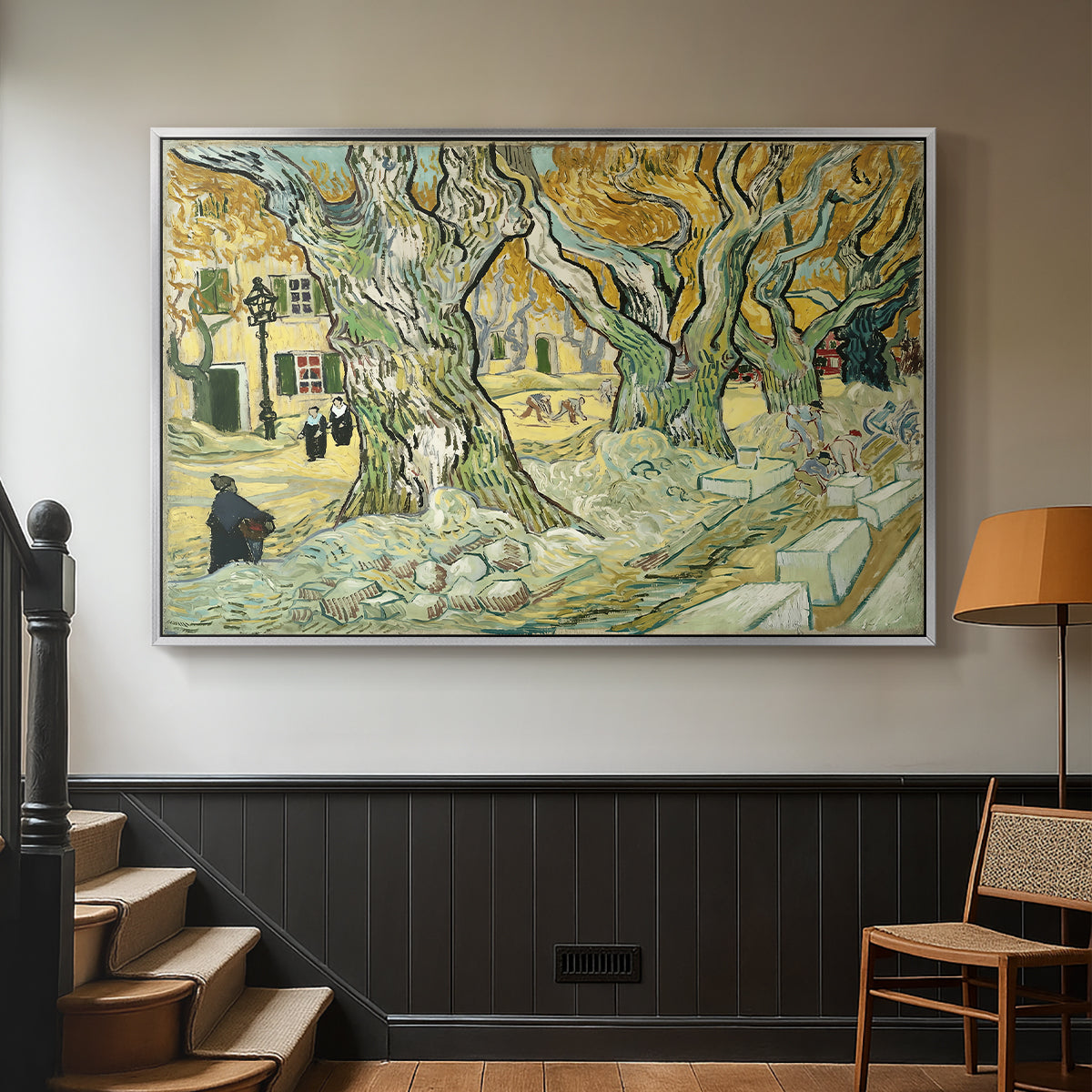 The Large Plane Trees (Road Menders at Saint-Rémy), 1889 - Floater Framed Canvas Print