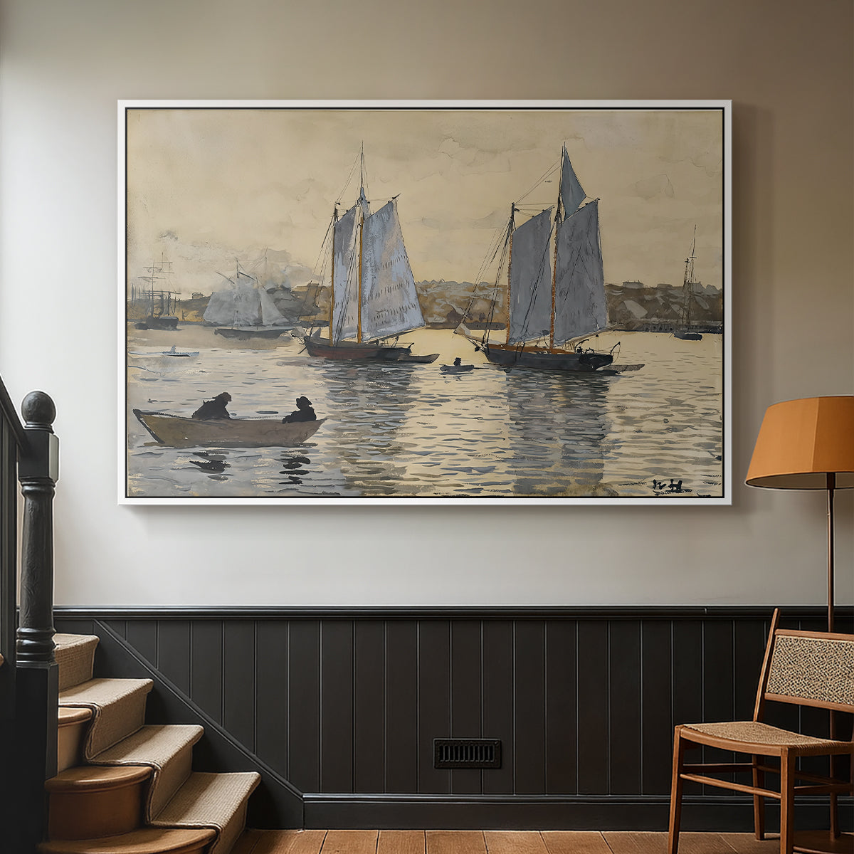 Two Schooners, Gloucester, c. 1880 - Floater Framed Canvas Print
