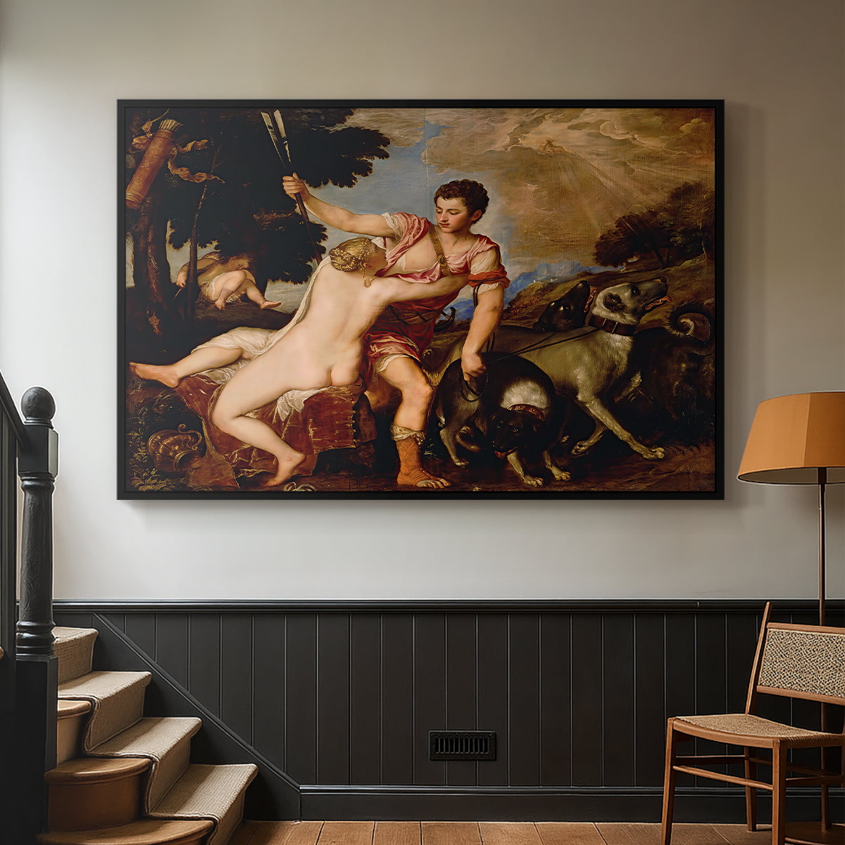 Venus and Adonis, 1554 - Floater Framed Canvas Print
