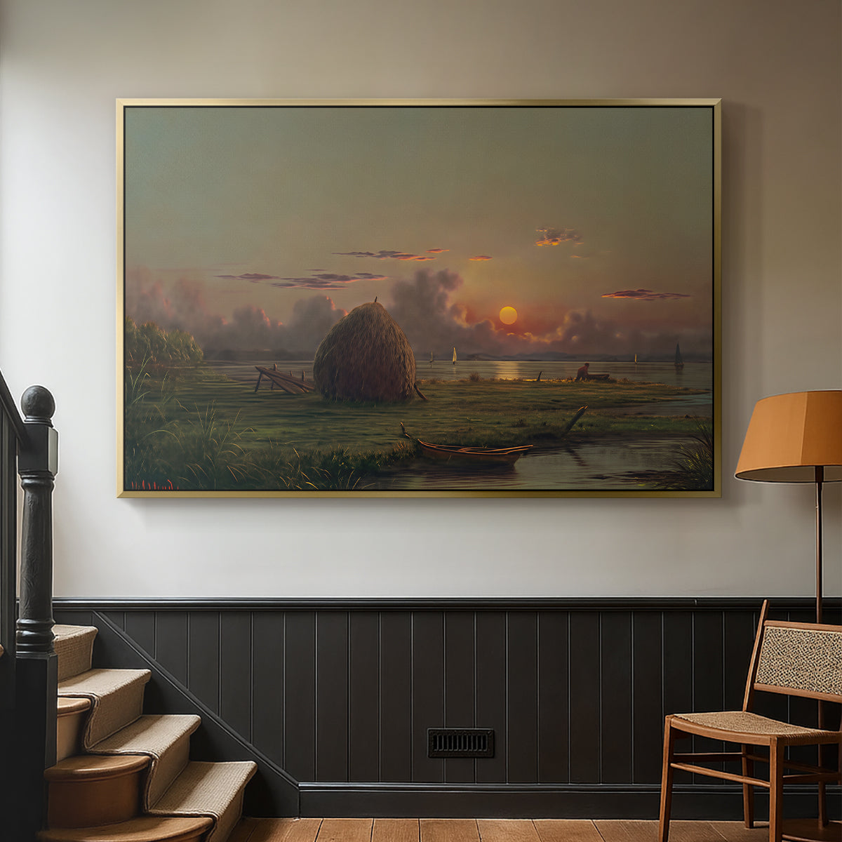 Haystack at Sunset, 1880 - Floater Framed Canvas Print