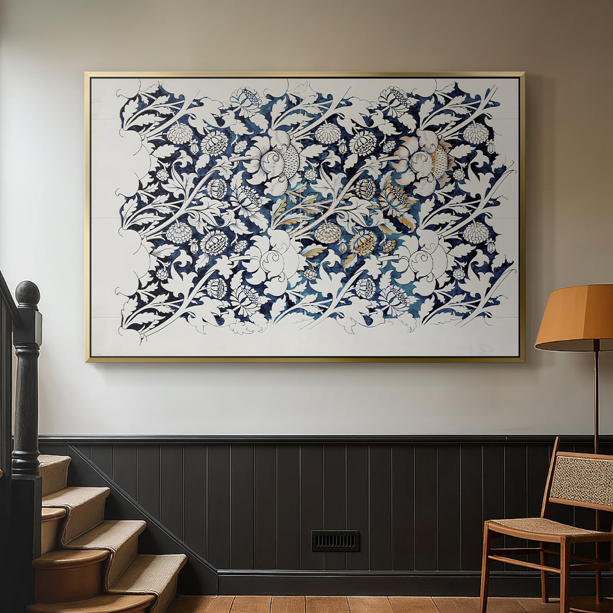 Watercolour for Printed Fabric Design: Wey, c. 1882-1883 - Floater Framed Canvas Print