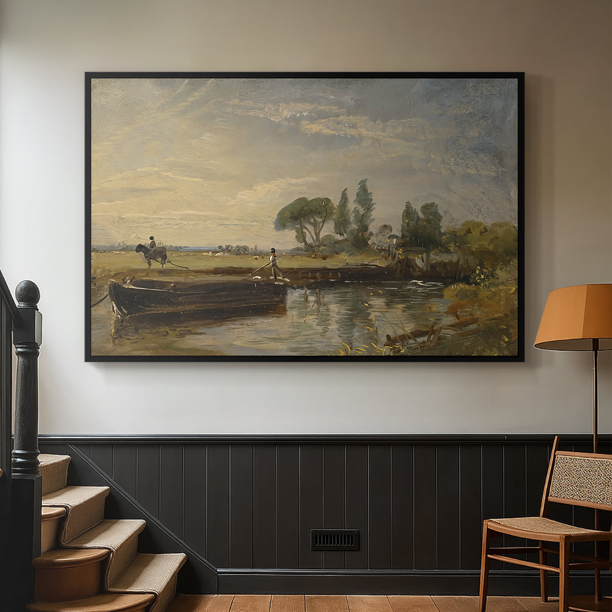 Barge below Flatford Lock, c. 1810 - Floater Framed Canvas Print