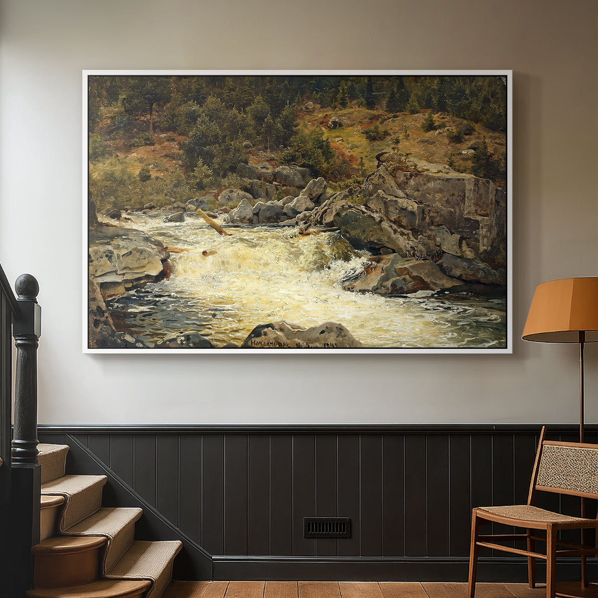 Waterfall in Hallingdal, 1848 - Floater Framed Canvas Print