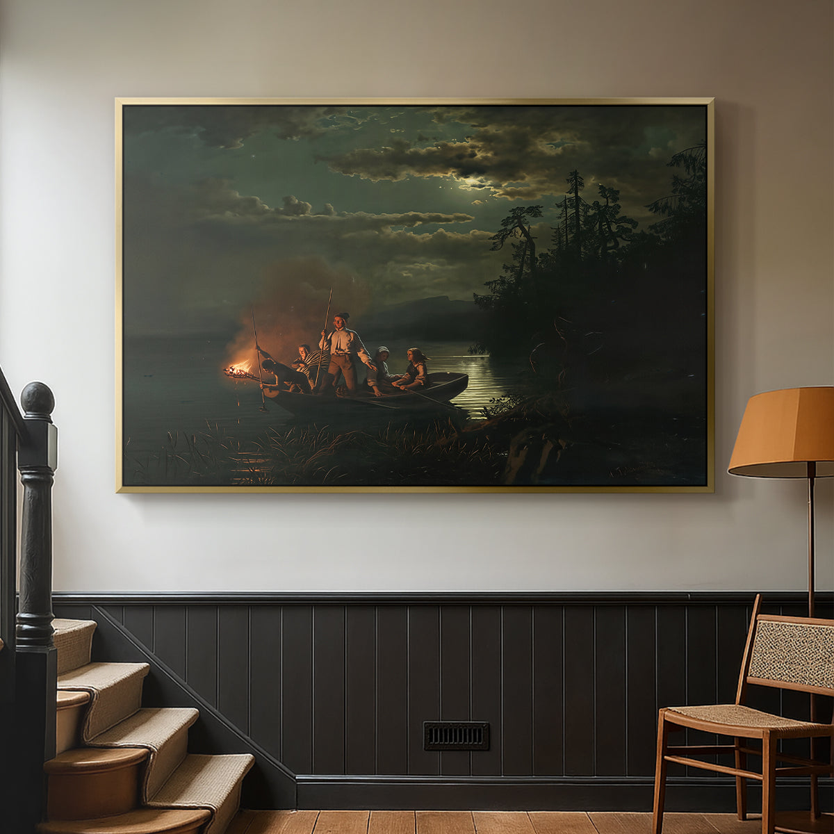 Spear Fishing on Lake Krøderen, 1851 - Floater Framed Canvas Print