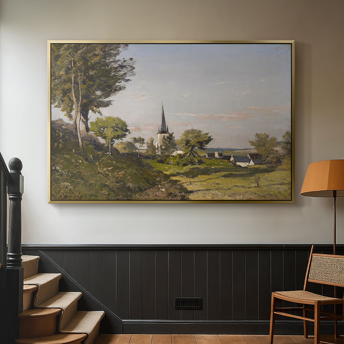 Village Landscape with Church, 1891 - Floater Framed Canvas Print