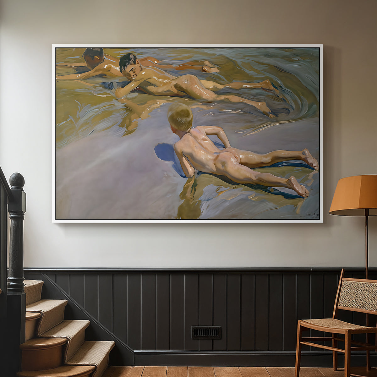 Boys on the Beach, 1910 - Floater Framed Canvas Print