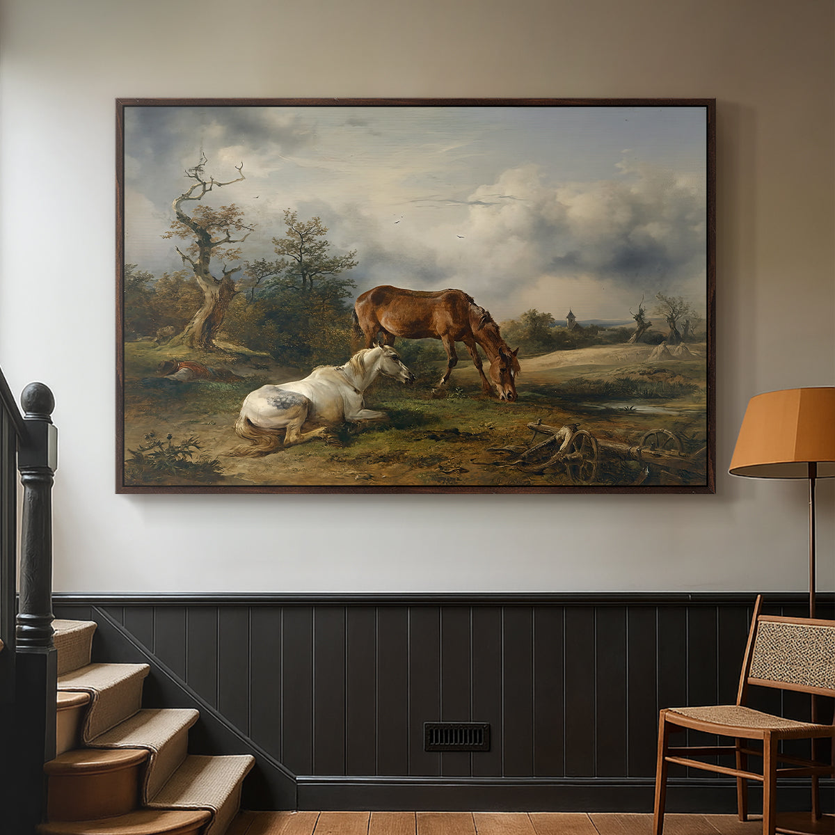 Two Horses on the Pasture, c. 1825 - Floater Framed Canvas Print