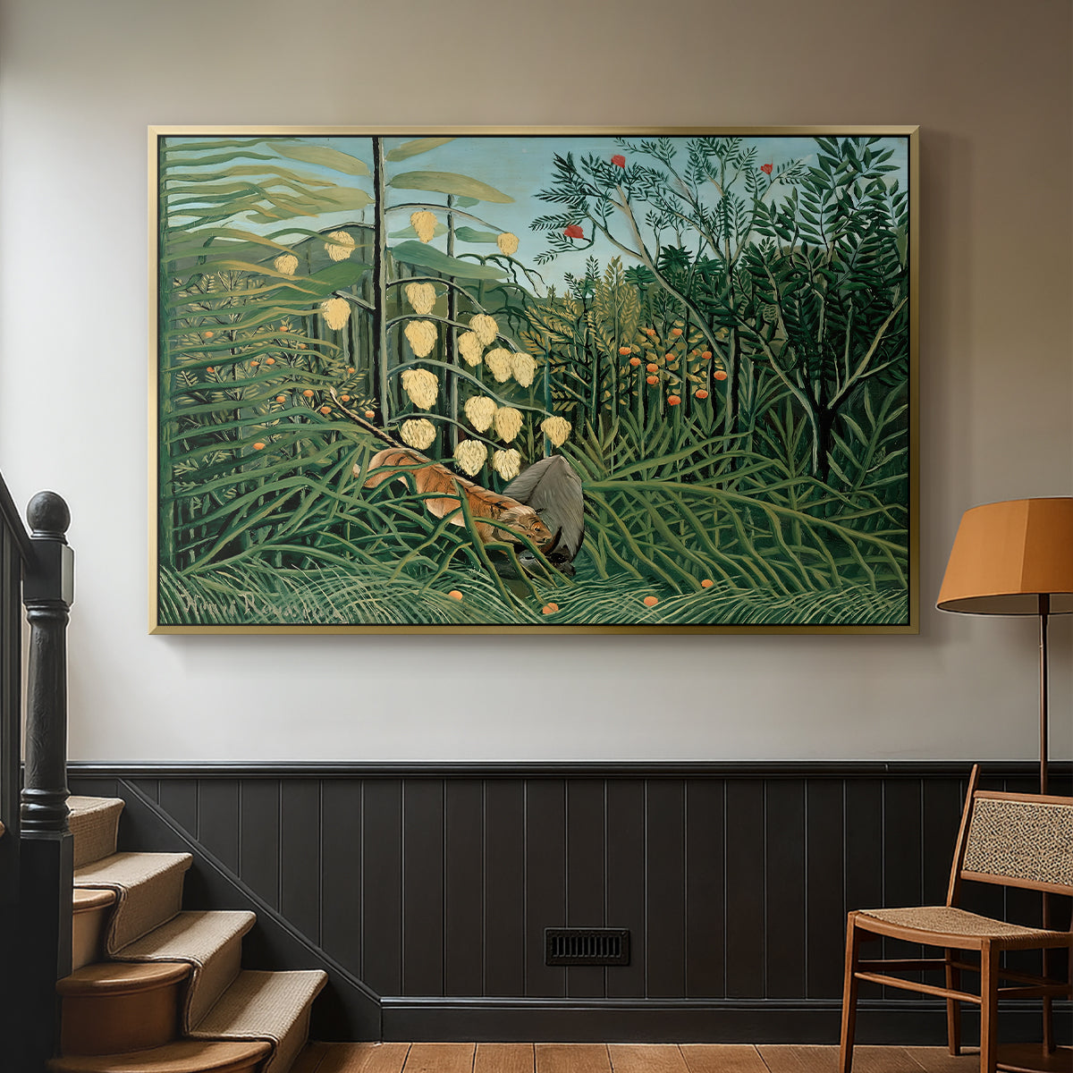 Fight Between a Tiger and a Buffalo, 1908 - Floater Framed Canvas Print