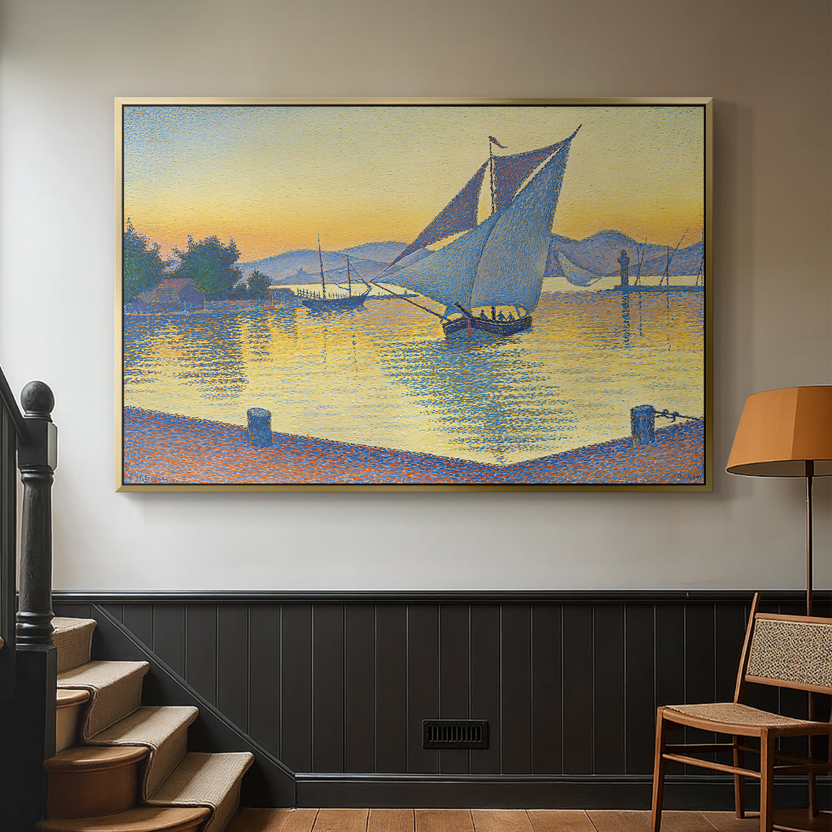 The Port at Sunset, Opus 236, Saint Tropez, 1892 - Floater Framed Canvas Print