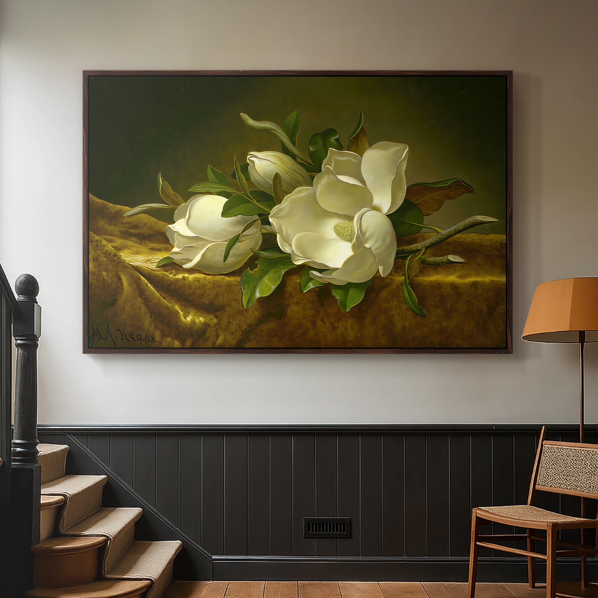 Magnolias on Gold Velvet Cloth, c. 1888-1890 - Floater Framed Canvas Print