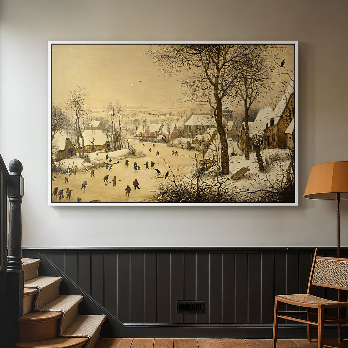 Winter Landscape with Skaters and Bird Trap, 1565 - Floater Framed Canvas Print