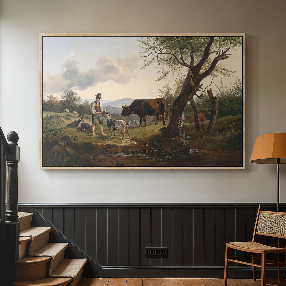 Shepherd with Billy Goat, c. 1830 - Floater Framed Canvas Print