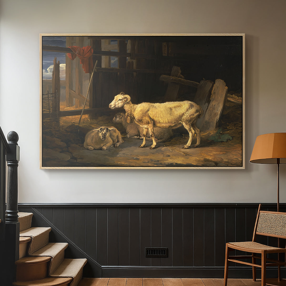Sheep in a Stable, 1810 - Floater Framed Canvas Print