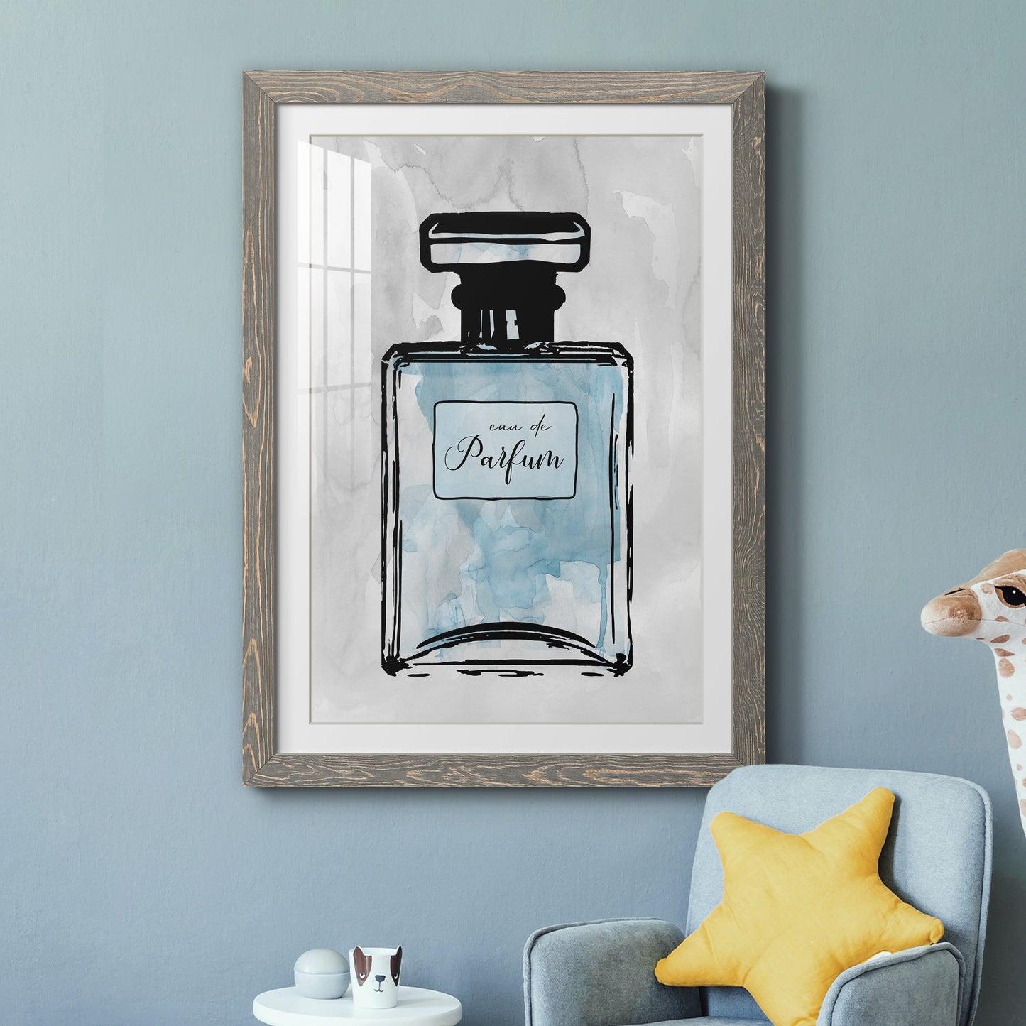 Blue Wash Perfume - Premium Framed Print - Distressed Barnwood Frame - Ready to Hang