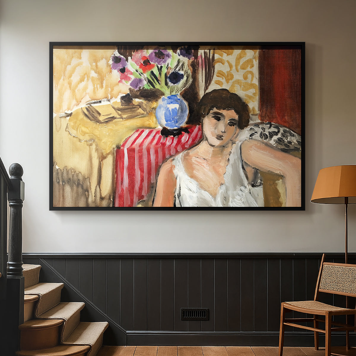 Woman Seated in an Armchair, c. 1920 - Floater Framed Canvas Print