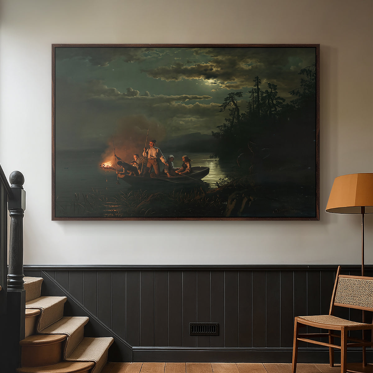 Spear Fishing on Lake Krøderen, 1851 - Floater Framed Canvas Print