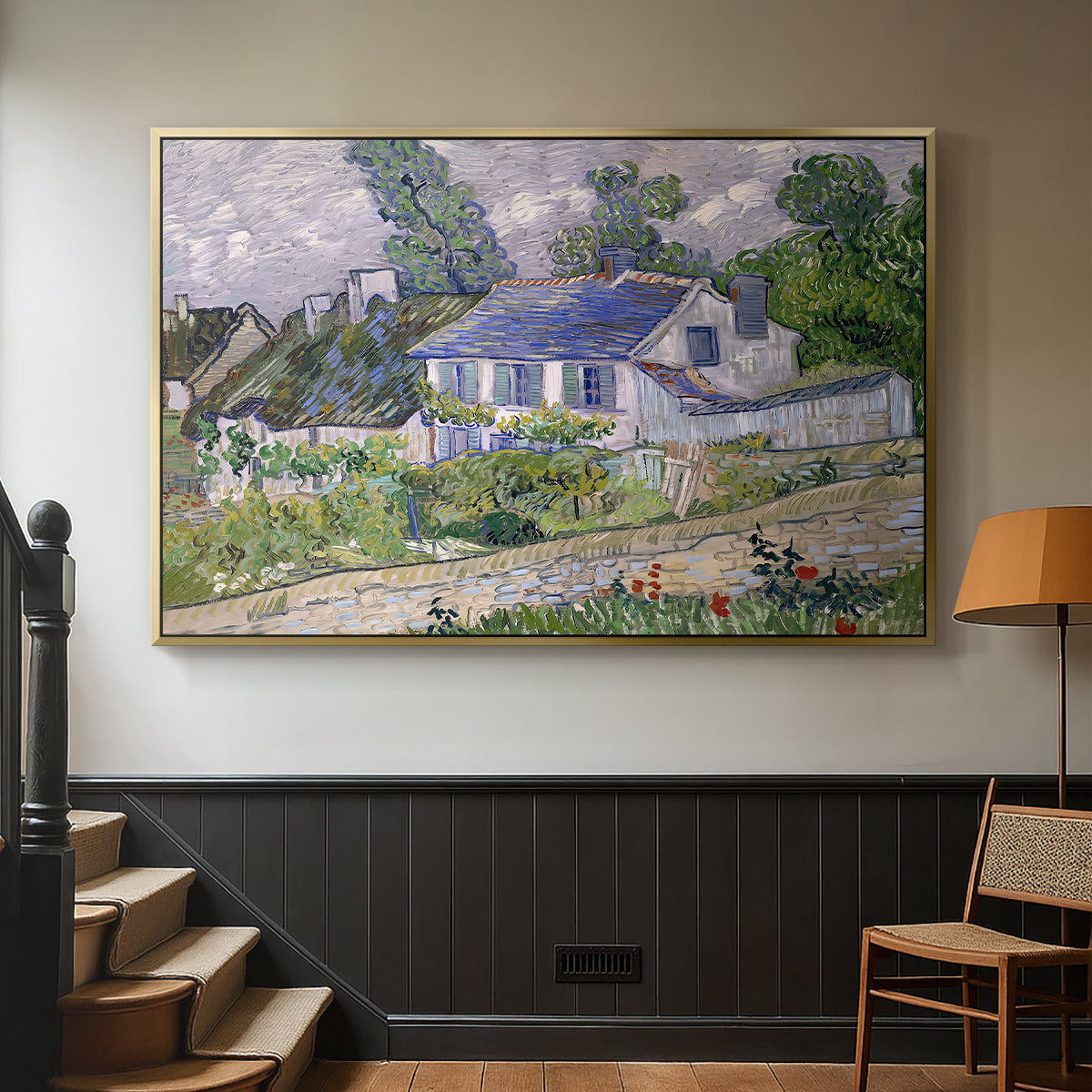 Houses in Auvers, 1890 - Floater Framed Canvas Print