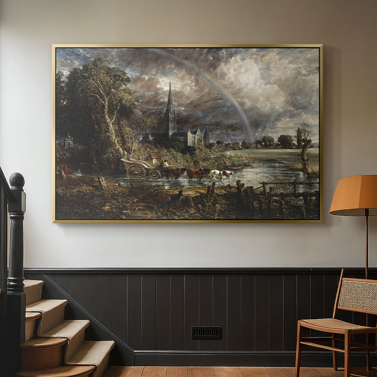 Salisbury Cathedral from the Meadows (Detail), 1831 - Floater Framed Canvas Print