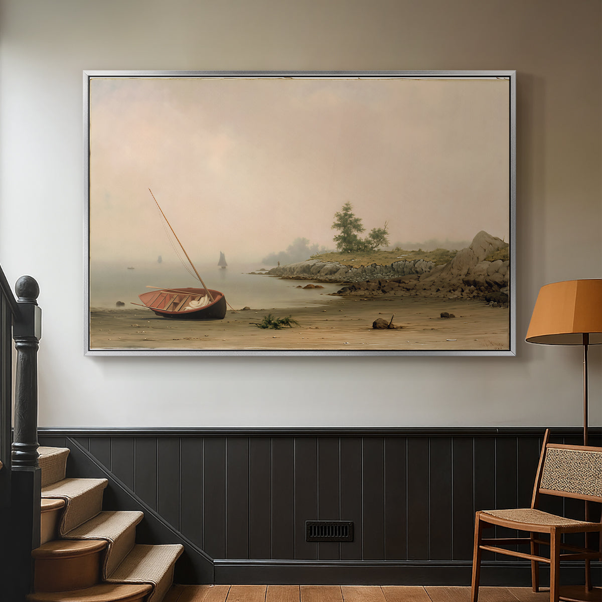 The Stranded Boat, 1863 - Floater Framed Canvas Print
