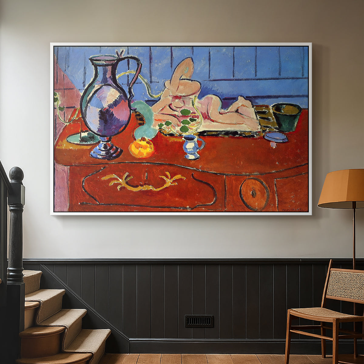 Still Life with a Pewter Jug and Pink Statuette, 1910 - Floater Framed Canvas Print