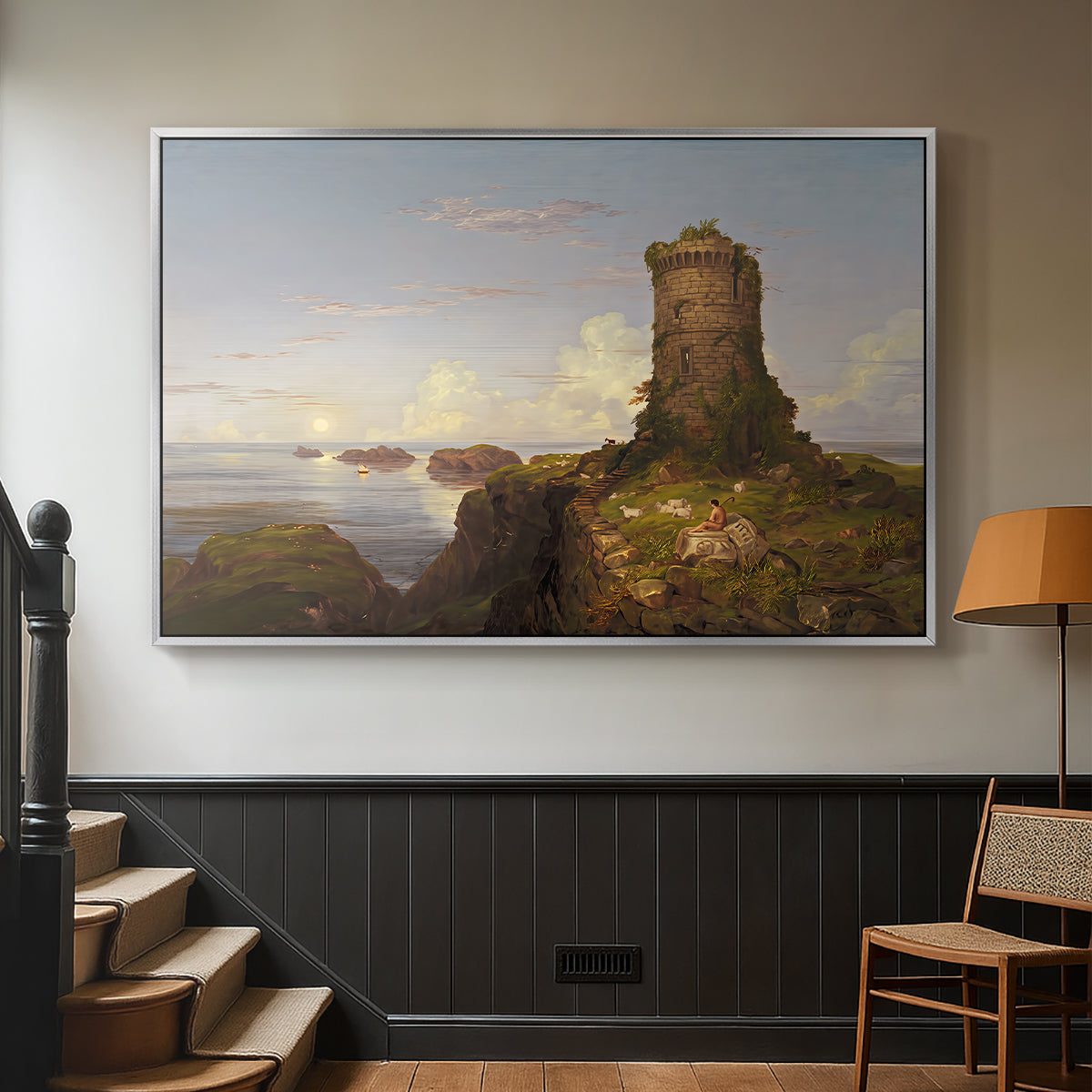 Italian Coast Scene with Ruined Tower, 1838 - Floater Framed Canvas Print