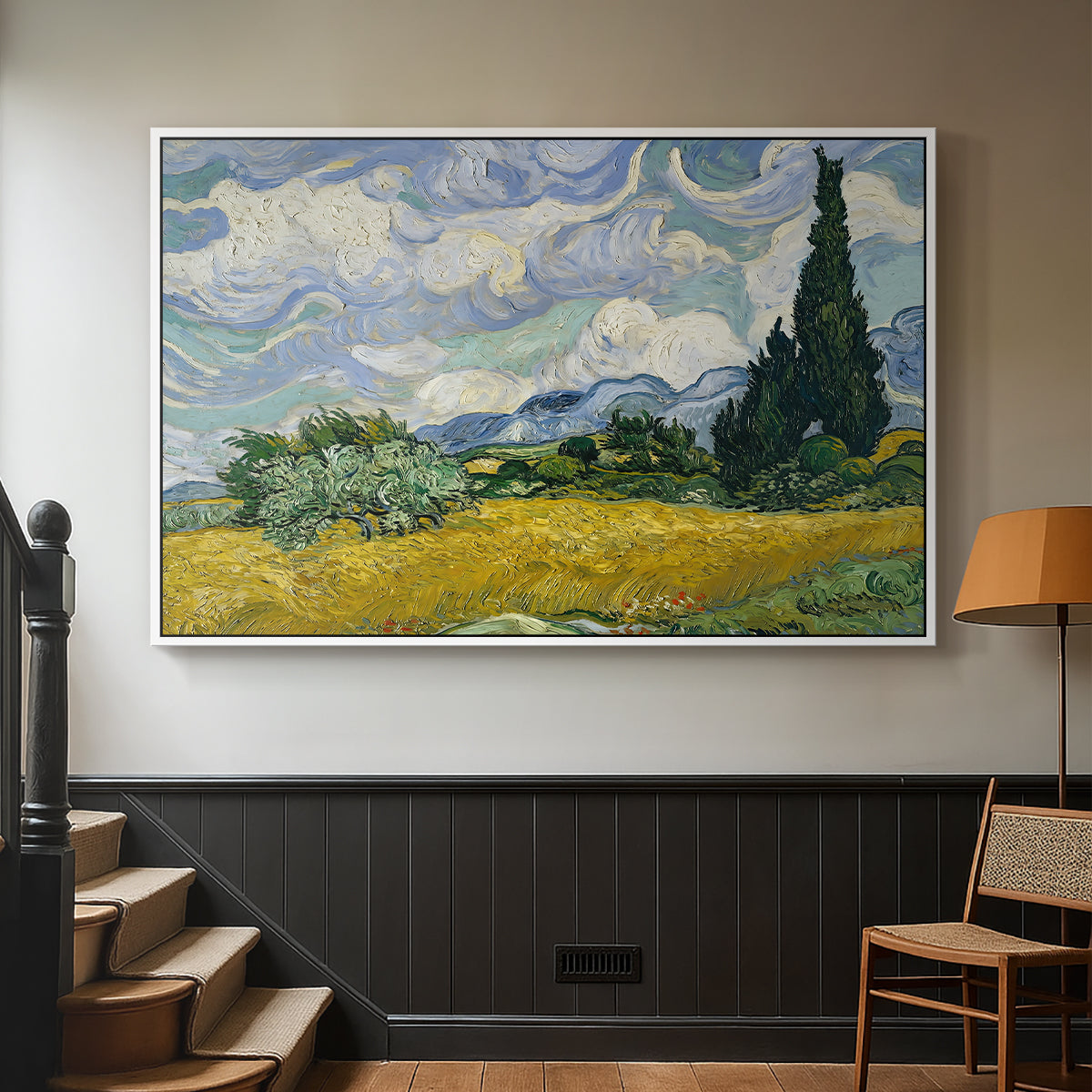 Wheat Field with Cypresses, 1889 - Floater Framed Canvas Print