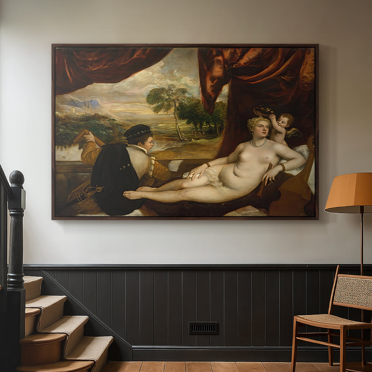 Venus and the Lute Player, c. 1565-1570 - Floater Framed Canvas Print