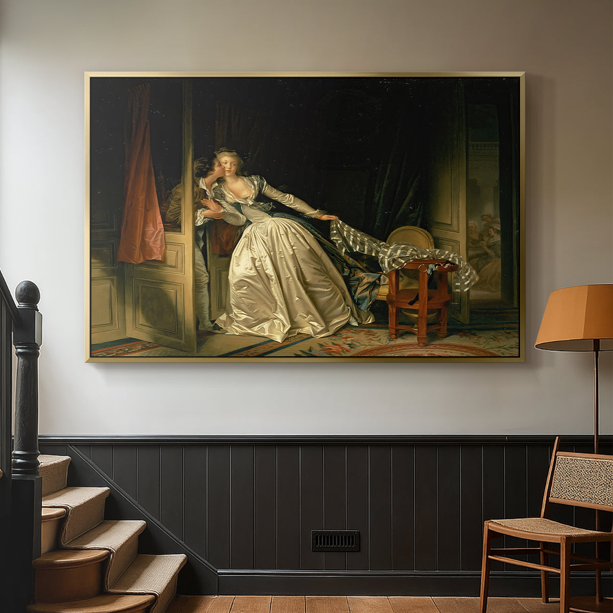 The Stolen Kiss (Le Baiser à la dérobée), c. 1788 - Floater Framed Canvas Print