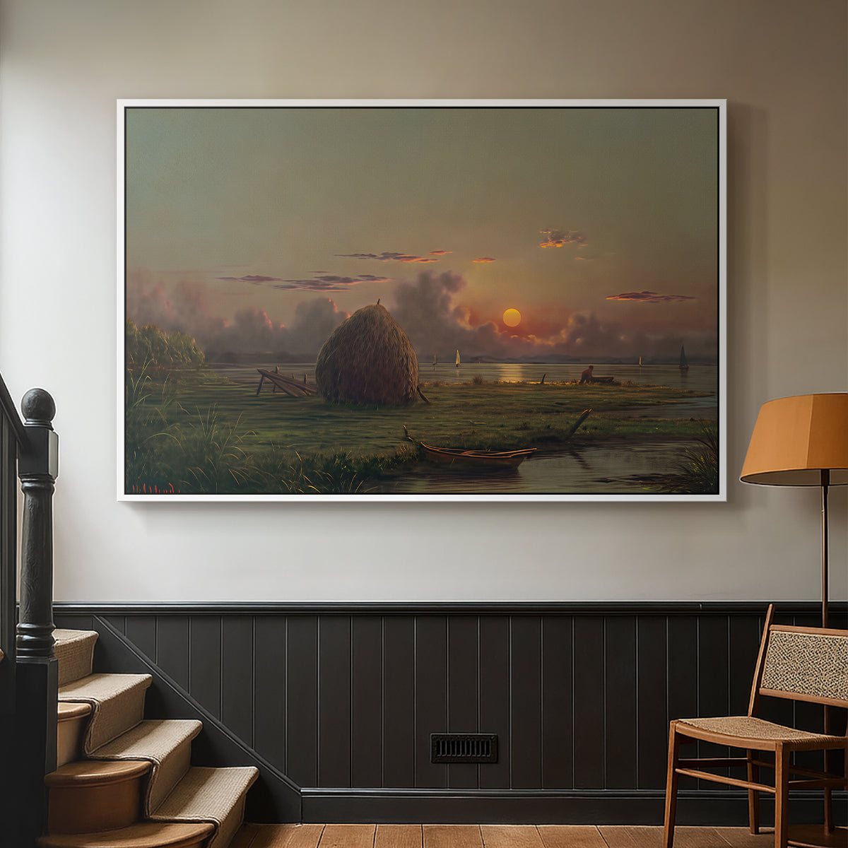 Haystack at Sunset, 1880 - Floater Framed Canvas Print