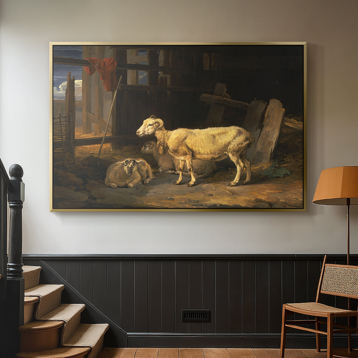 Sheep in a Stable, 1810 - Floater Framed Canvas Print
