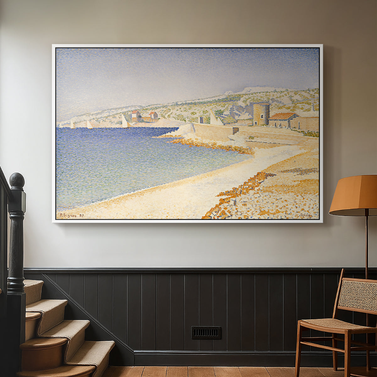 The Jetty at Cassis, Opus 198, 1889 - Floater Framed Canvas Print