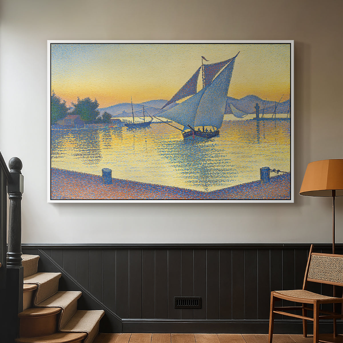 The Port at Sunset, Opus 236, Saint Tropez, 1892 - Floater Framed Canvas Print