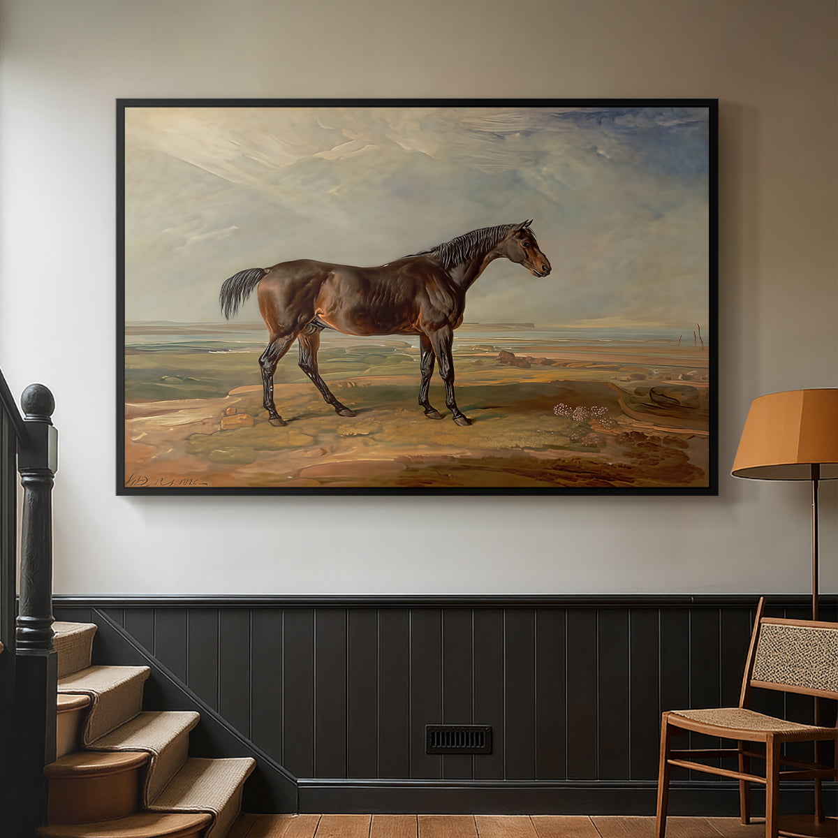 Dr. Syntax, a Bay Racehorse, Standing in a Coastal Landscape, an Estuary Beyond, c. 1820 - Floater Framed Canvas Print